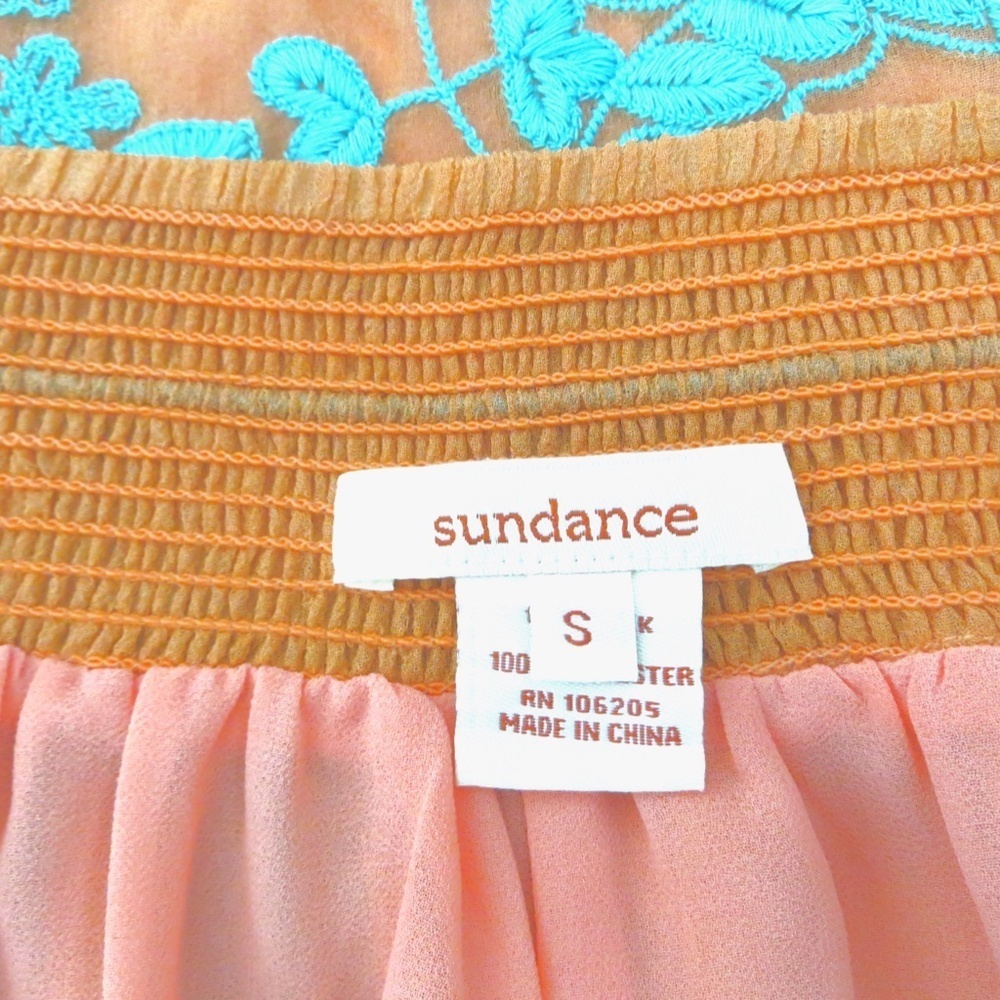 NEW! Sundance 100% Silk Embroiderd Floral Skirt Tassels Coral Pink Turquoise S - Picture 5 of 6